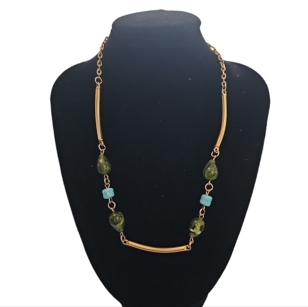 Vintage Sarah Coventry Jade Turquoise Bead Gold tone Choker Necklace